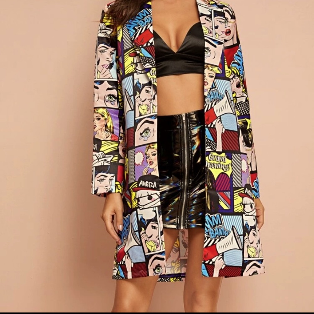 Pop-Art Print One-Button Car Coat